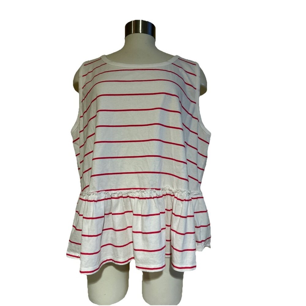 Torrid Size size 1 Tank Shirt Soft Scoop Neck Ruffle Babydoll Red Stripe Peplum